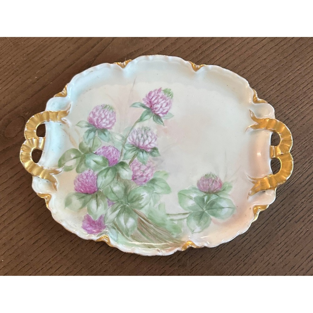 Haviland Limoges Hand Painted Clover Porcelain Dresser Tray Gold Gilt Signed 9x7